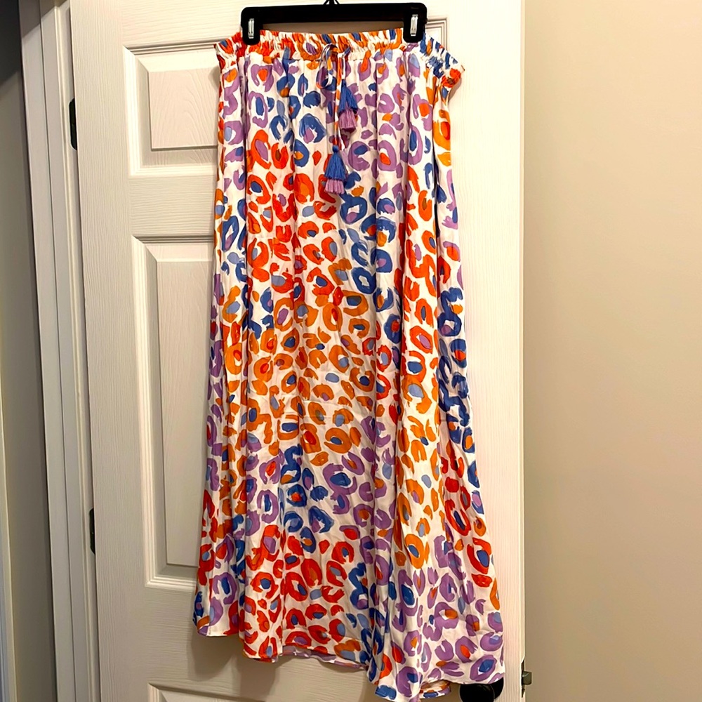Farm Rio Animal Print Maxi Skirt with Tassel Tie